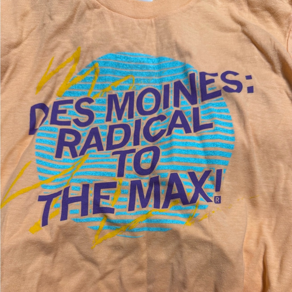 Peach Graphic Tee with Blue and Purple Print